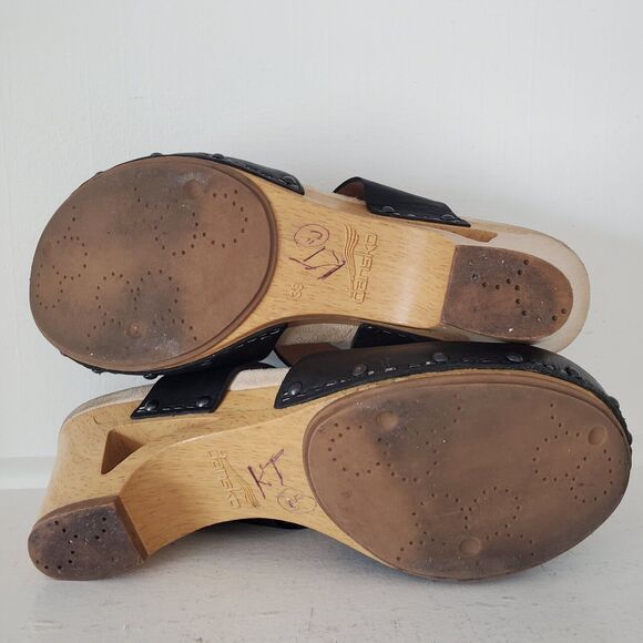 Dansko Black Leather Clogs with Tan Heel - Picture 8 of 9